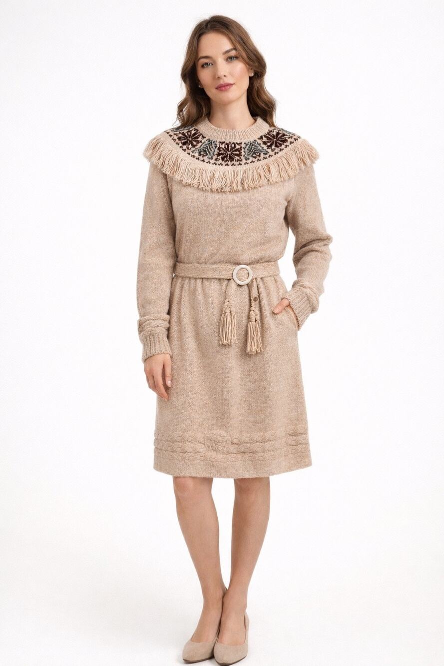 1970s Unbranded Nordic Knit Sweater & Skirt Set w/ Belt medium